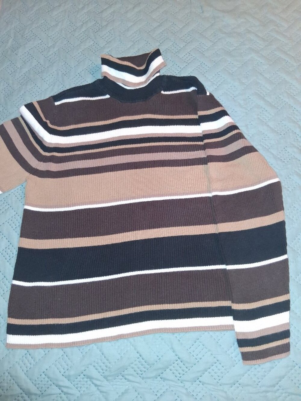 Brown Striped Merona Rib-Knit Turtleneck-size XL